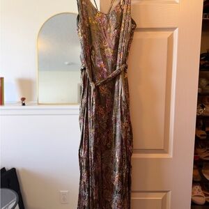 Vici Olive Paisley Maxi Dress with Pink & Gold Accents
